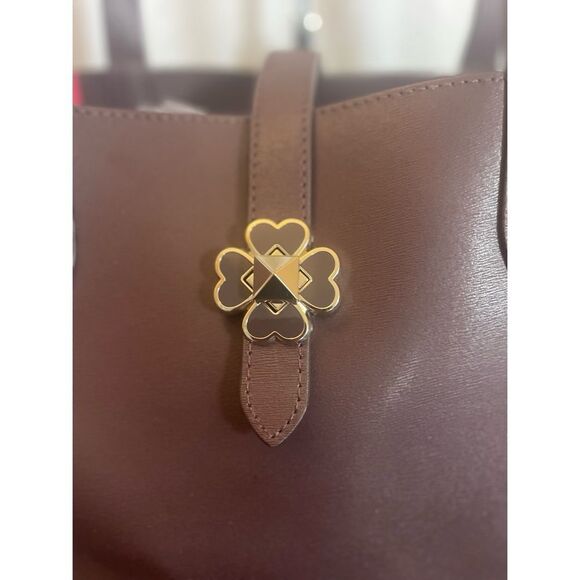 Kate Spade Raspberry Chocolate Leather Small Tote Shoulder Bag Turnlock Closure - Picture 2 of 15